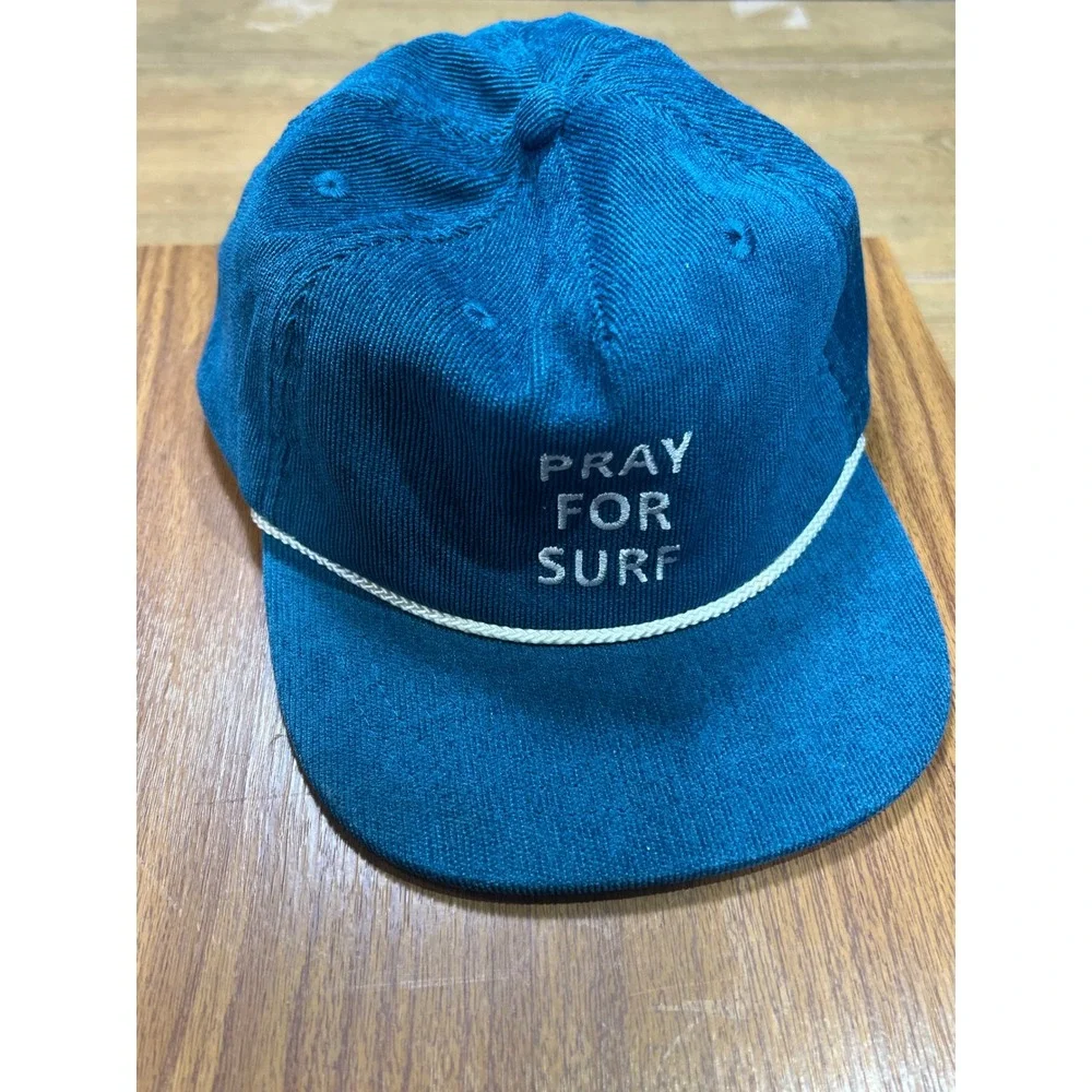 Cash & Co Kids Pray For Surf Corduroy Snapback Hat Teal Blue Rope Detail M/L